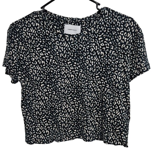 Current Elliott Linen Leopard Print Top Womens Size 0 Hunter Green Short Sleeve - Picture 1 of 5